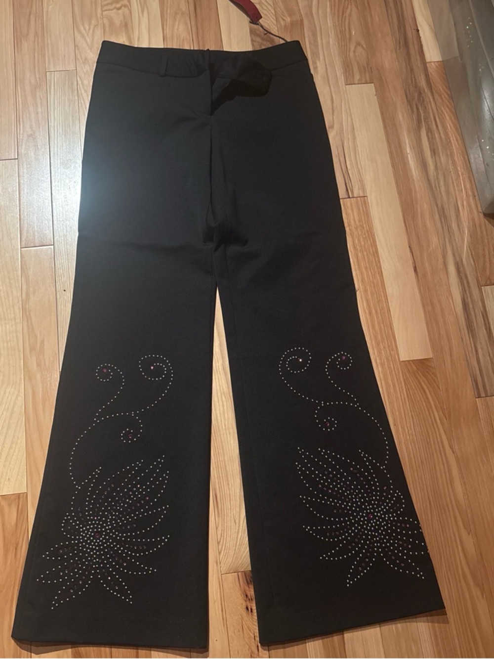 Black Wide-Leg Embellished Pants with Swarovski-Style Accents
